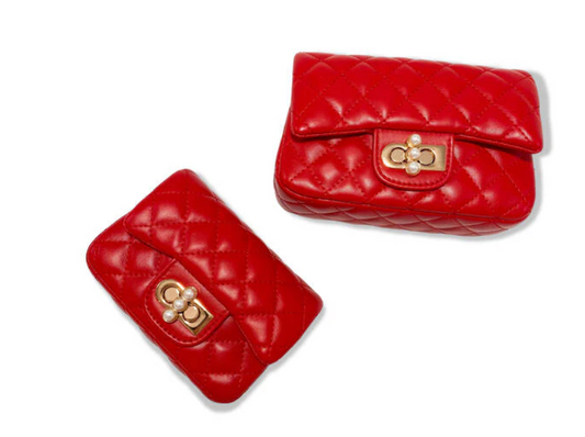 B1337R - Red Pearl Closure Quilted Purse (Copy)