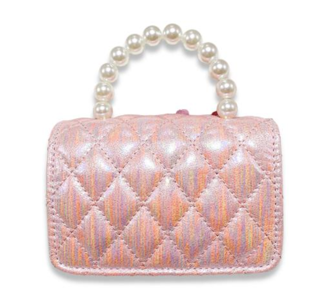 B1343 - Crown Applique Shiny Quilted Purse - Pink