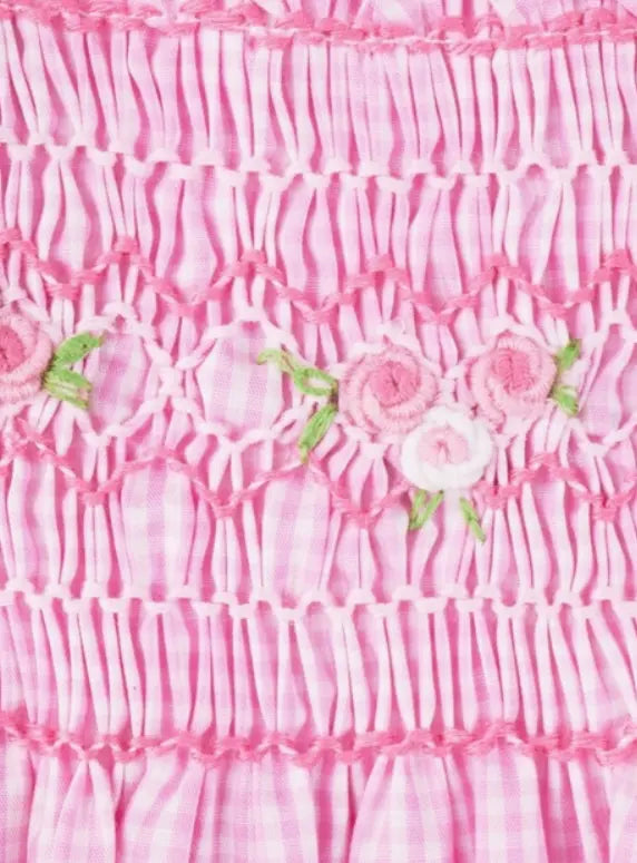 B375 - Pink Gingham Smocked Puff Sleeve Dress Cadiz Boutique, Inc.