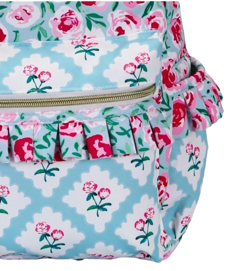 BA0100-M - Mochila con volantes para niños con flores rosas