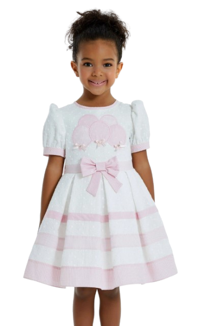7674 - Pink Girl Balloon Sleeve Dress