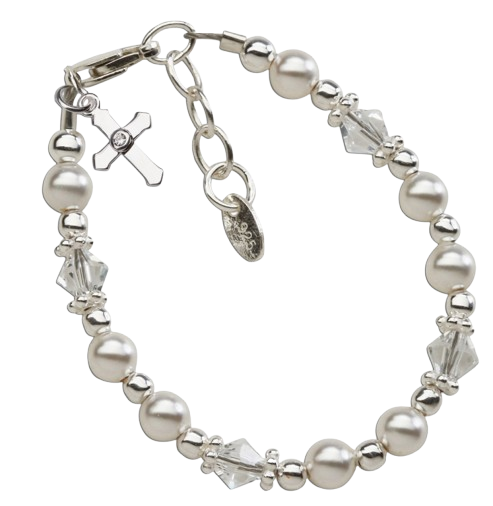 CMBLESSED - Silver Pearl Cross Bracelet