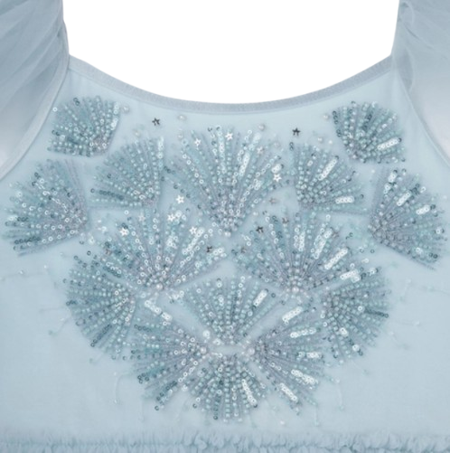 TUS-KDR2 - Vestido de niña con mangas abullonadas y bordados vibrantes