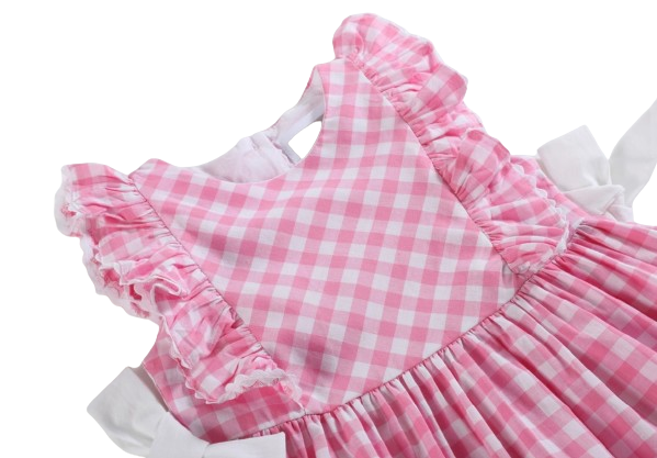 CA56 - Lil Cactus Pink Check Ruffle A-Line Dress