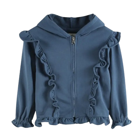 40031 - Conjunto de sudadera con capucha y pantalón acampanado con volantes y cremallera en color azul cobalto