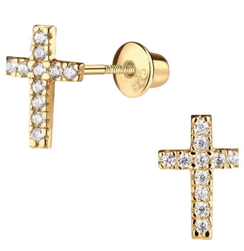GPE-224 - 4K Gold-Plated Cross Cz Earrings Baptism or Communion Gift Cadiz Boutique, Inc.