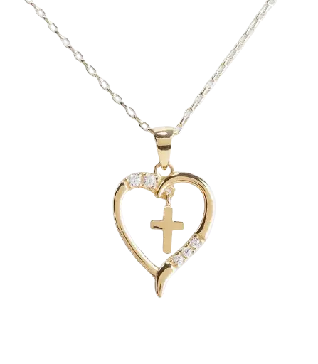 GPBCNG-18 - Cherished Moments Gold-Plated Children's Cross Heart Necklace For Girls Cadiz Boutique, Inc.