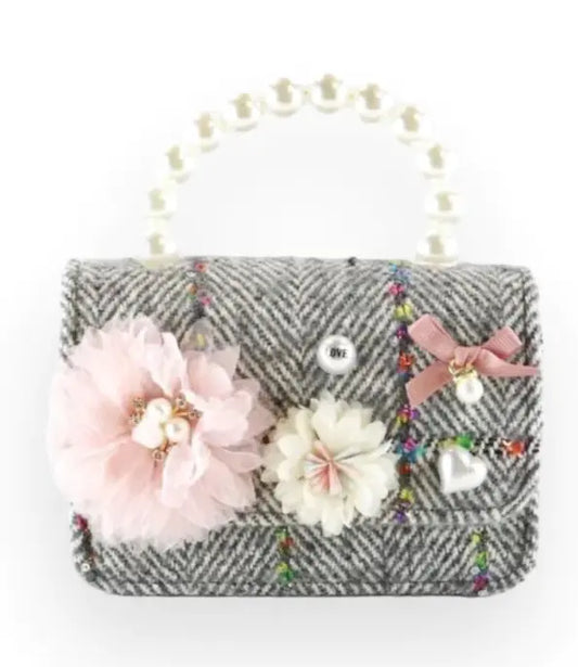 B1305 - Doe A Deer Floral Appliques Tweed Purse Cadiz Boutique, Inc.