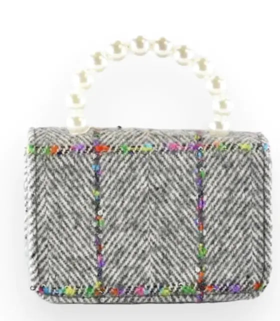 B1305 - Doe A Deer Floral Appliques Tweed Purse Cadiz Boutique, Inc.