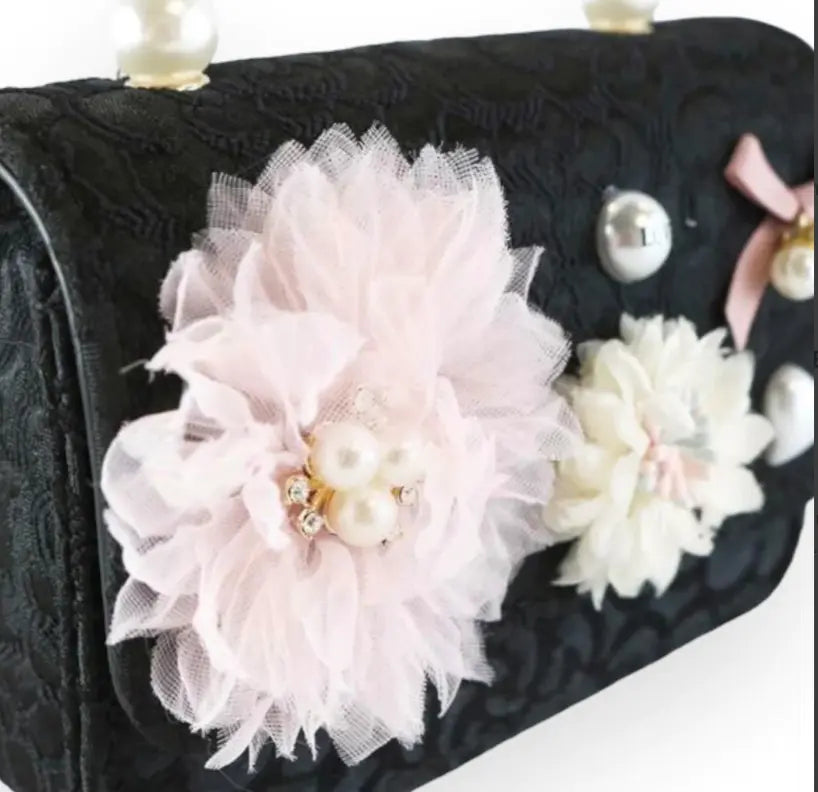 B1305 - Doe A Deer Floral Appliques Tweed Purse Cadiz Boutique, Inc.