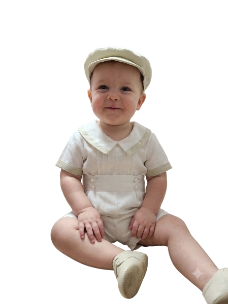 DA227I - Ivory and White Linen Outfit with Hat