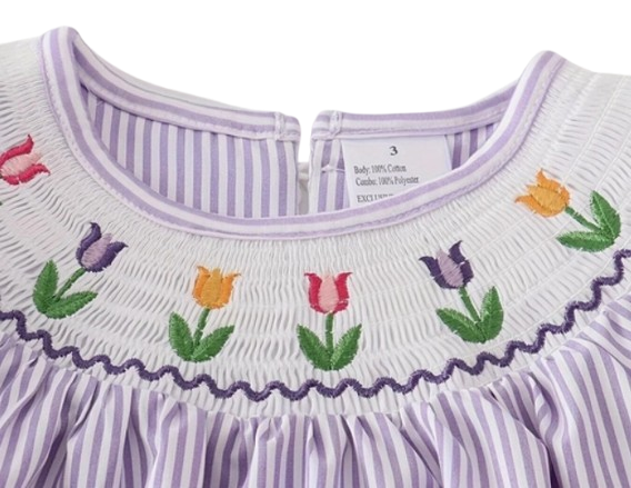 DRG201 - Girls Striped Short Sleeve Embroidered Dress