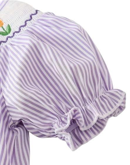 DRG201 - Girls Striped Short Sleeve Embroidered Dress