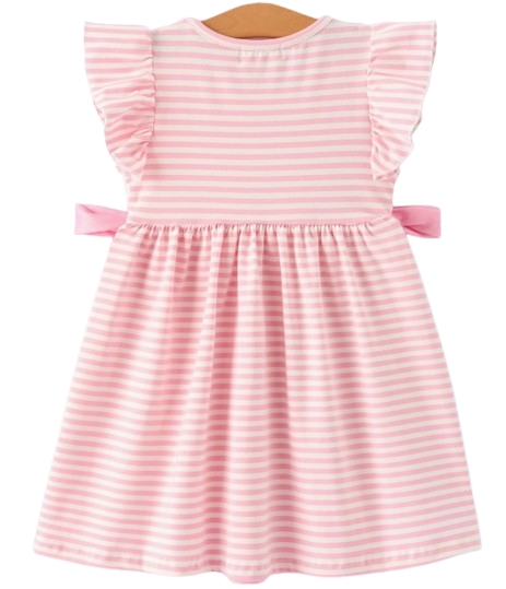 DRG61218 - Minnie Stripe Girls Dress Bow Smocked Ruffle Sleeveb