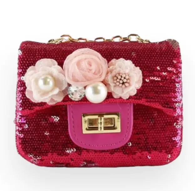 B1301 - Doe A Deer Floral Appliques Sequin Purse Cadiz Boutique, Inc.