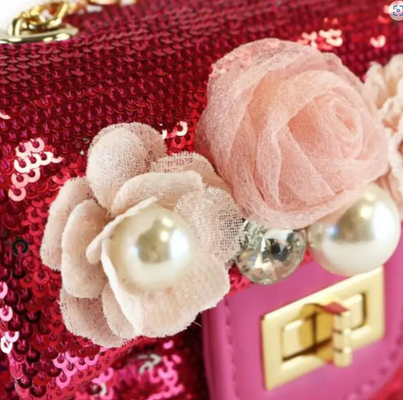 B1301 - Doe A Deer Floral Appliques Sequin Purse Cadiz Boutique, Inc.