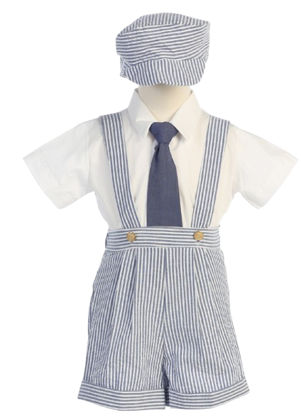G822 - Seersucker Suspender Shorts with Clip-on Necktie