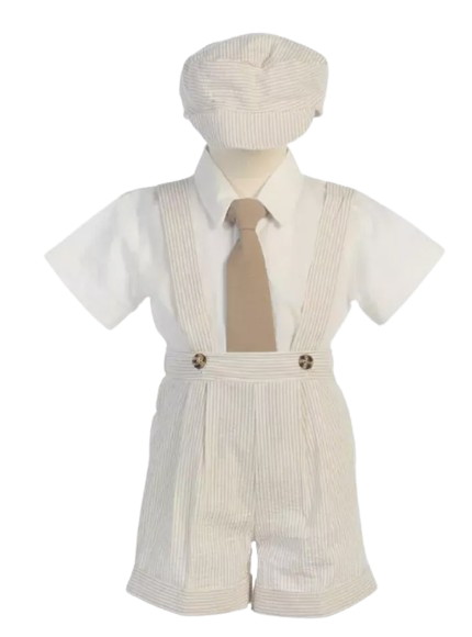 G822 - Seersucker Suspender Shorts with Clip-on Necktie