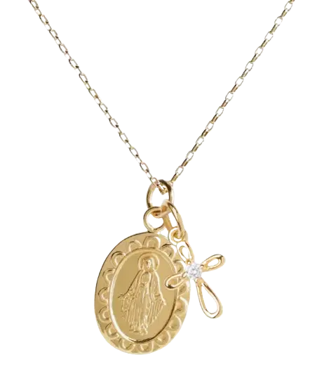 GPBCN-212 - Cherished Moments Gold Plated Miraculous Medal Cross Necklace Cadiz Boutique, Inc.
