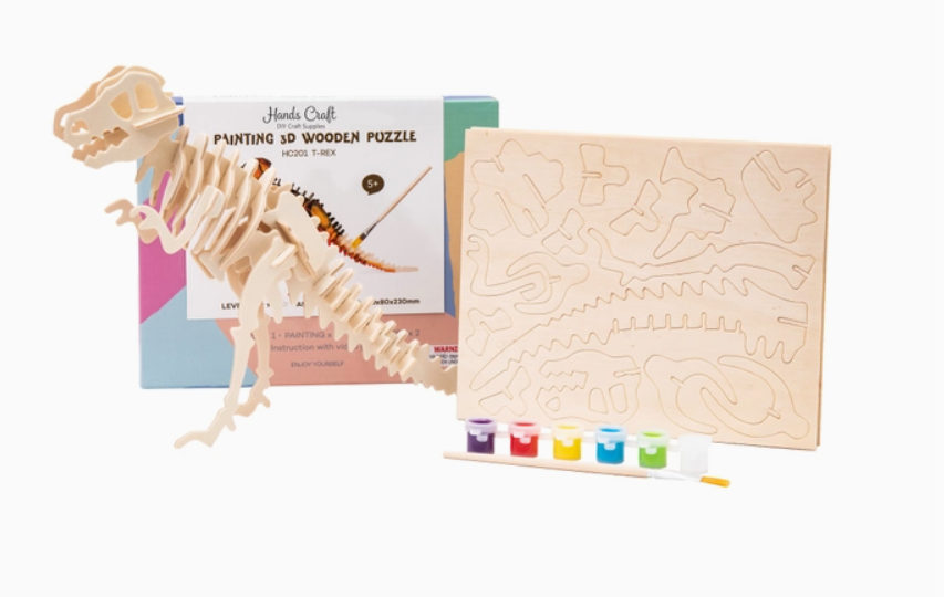 HC201 - 3D Wooden Puzzle with Paint Kit: T-Rex