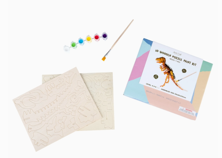 HC201 - 3D Wooden Puzzle with Paint Kit: T-Rex