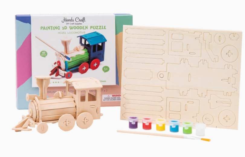HC251 - 3D Wooden Puzzle with Paint Kit: Locomotive
