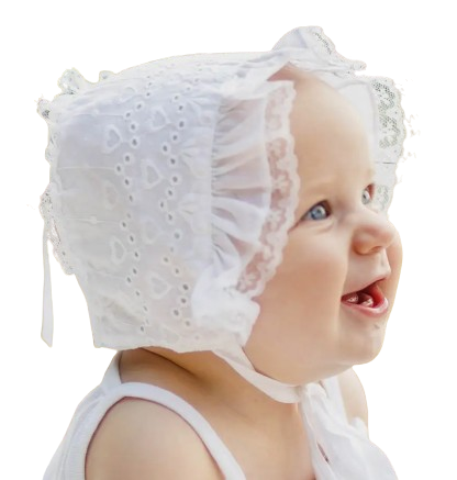18016 - White Heart Eyelet Baby Bonnet