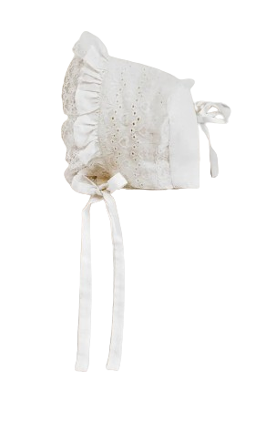 18016 - White Heart Eyelet Baby Bonnet
