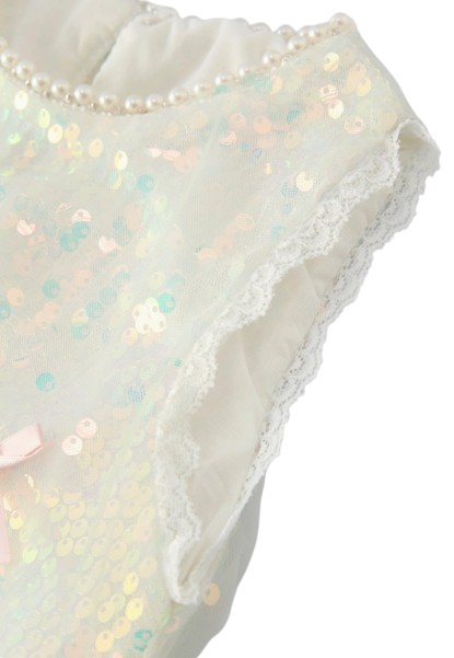 DRG58519 - Iridescent Sequin Bow Ruffle Tulle Girls Dress