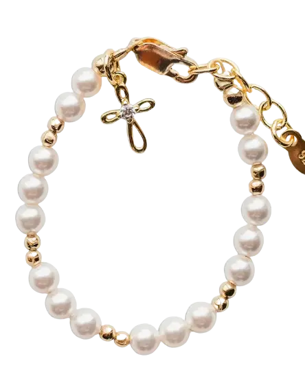 Mae(SM) - Cherished Moments 14K Gold-Plated Baby Cross Bracelet Cadiz Boutique, Inc.