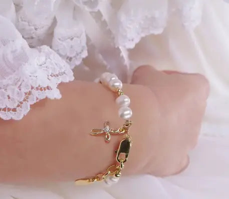 Mae(SM) - Cherished Moments 14K Gold-Plated Baby Cross Bracelet Cadiz Boutique, Inc.