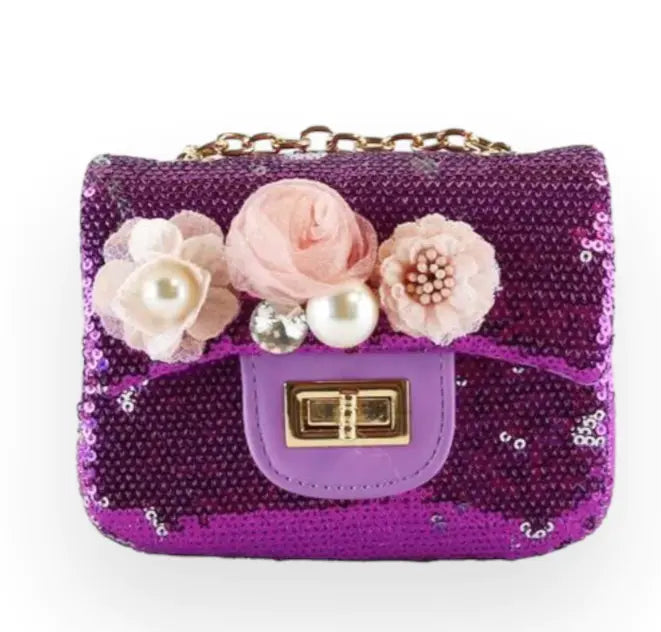 B1301 - Doe A Deer Floral Appliques Sequin Purse Cadiz Boutique, Inc.
