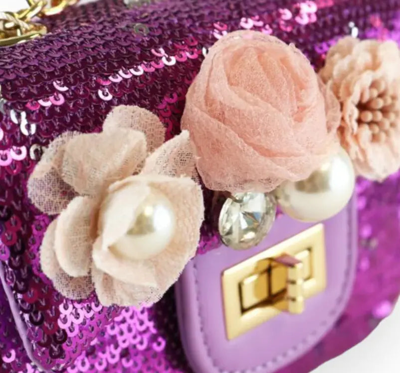 B1301 - Doe A Deer Floral Appliques Sequin Purse Cadiz Boutique, Inc.