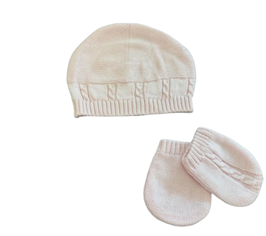 126P - Conjunto de punto gorro y guantes - rosa
