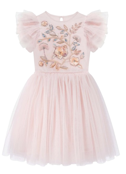 TUS-PNK - Vestido de niña de las flores con encaje bordado y hada de las flores para boda