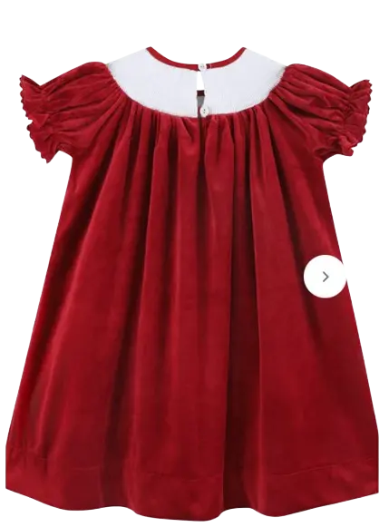31897 - Lil Cactus Red Velour Reindeer Smocked Bishop Dress Cadiz Boutique, Inc.