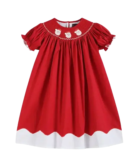 32126 - Lil Cactus Red and White Santa Smocked Bishop Dress Cadiz Boutique, Inc.