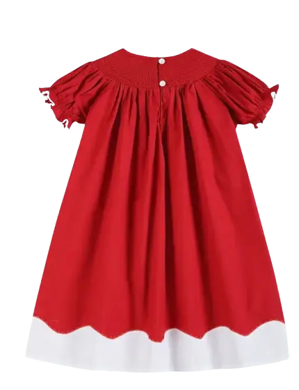 32126 - Lil Cactus Red and White Santa Smocked Bishop Dress Cadiz Boutique, Inc.