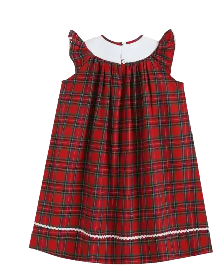 321291 - Lil Cactus Red and Green Plaid Christmas Tree Smocked Bishop Dress Cadiz Boutique, Inc.