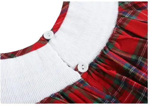 321291 - Lil Cactus Red and Green Plaid Christmas Tree Smocked Bishop Dress Cadiz Boutique, Inc.