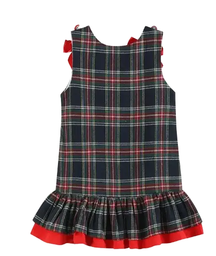 33644 - Lil Cactus Navy and Red Plaid Reindeer Ruffle Dress Cadiz Boutique, Inc.