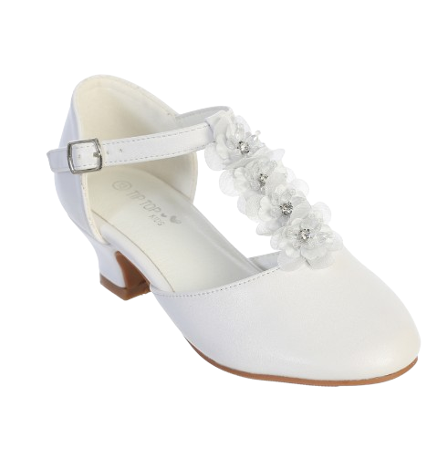 S142 - Tip Top T Strap Girls Shoes With Flowers