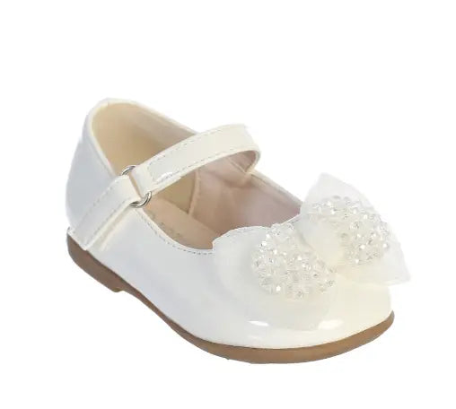 TTS143I - Patent Baby Shoe with Bead Bow - Ivory Cadiz Boutique, Inc.