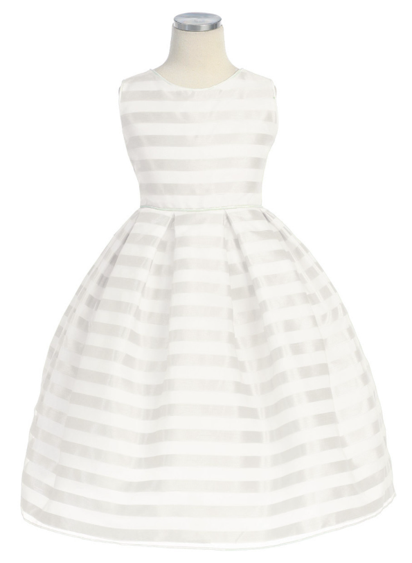 SK214 - White Stripe Organza Box Pleat Dress