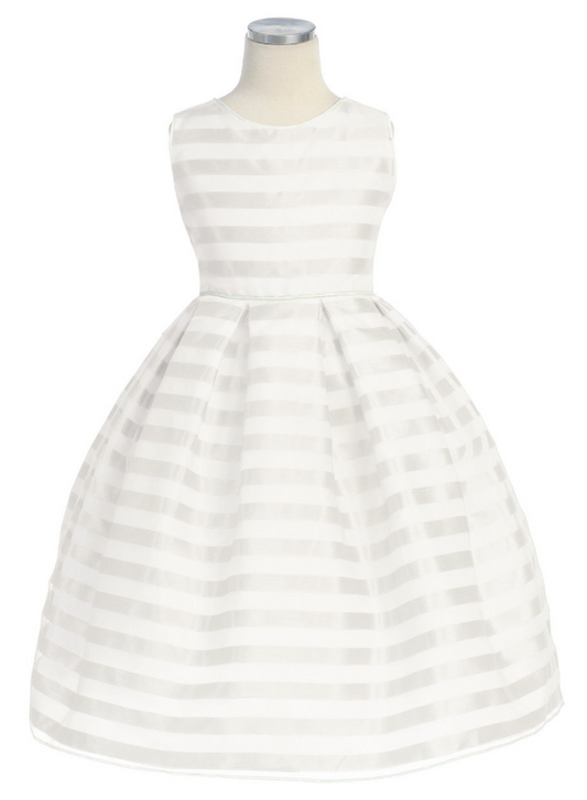 SK214 - White Stripe Organza Box Pleat Dress