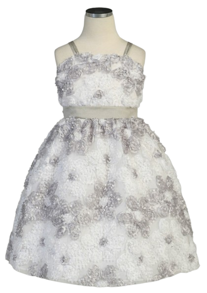 SK325 - White/ Silver Daisy Ribbon Novelty Spaghetti Strap Dress