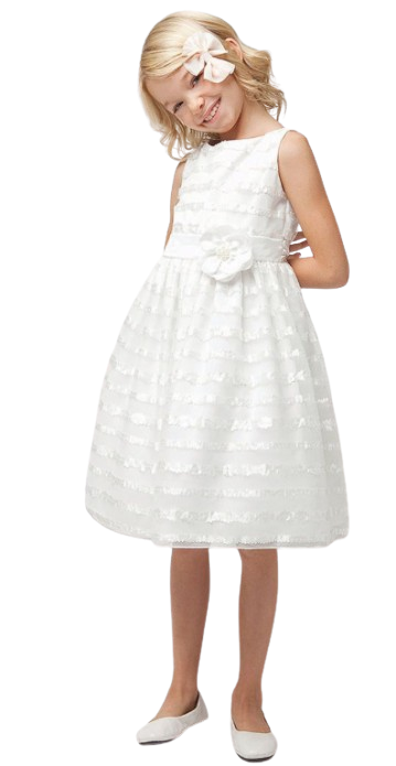 SK490 - Ivory Laser Cut Satin Trim Dress