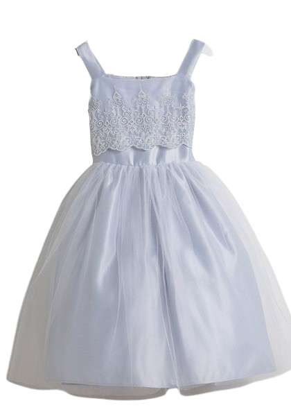 SK557 - Silver Metallic Embroidered Organza w/ Tulle Dress