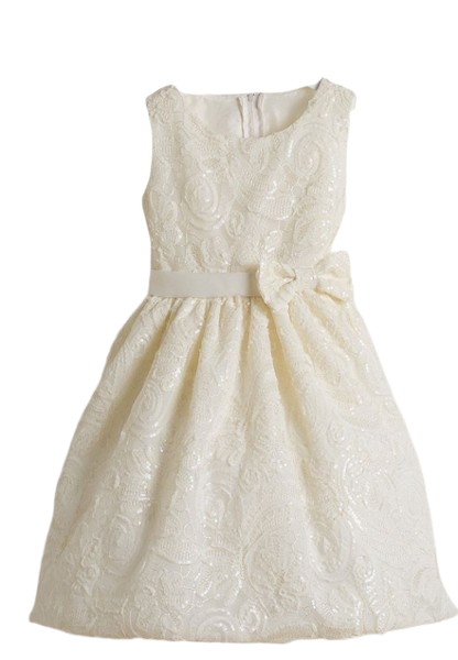 SK573 - Ivory Sequin & Ribbon Embroidered Mesh Dress