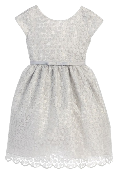 SK608 - Silver Woven Metallic Polka Dot Dress